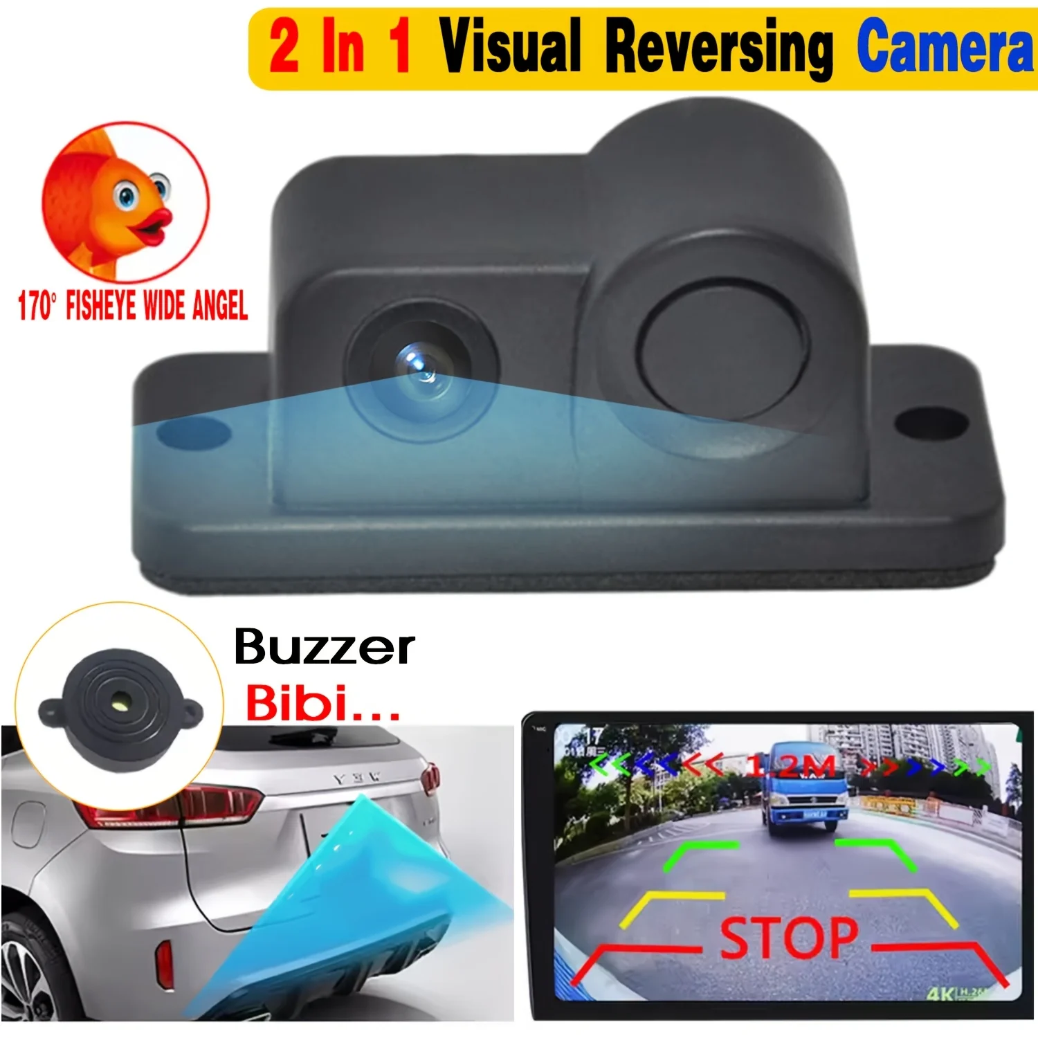 2-in-1 HD 후방 카메라 및 경고음 알람, 어안  - Car Accessories Sound System 리뷰 및 가격