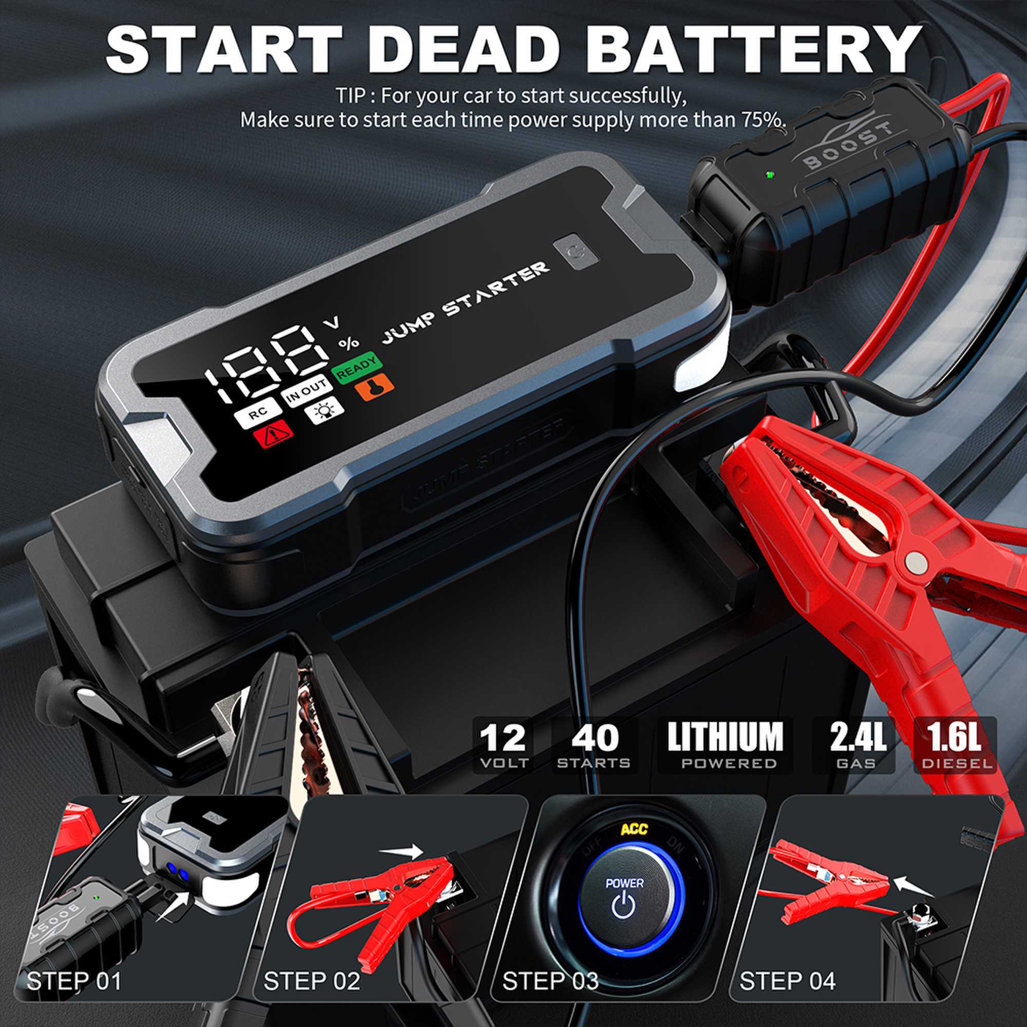 4000A 차량 점프 스타터, 휴대용 자동차 배터리 점 - Portable Jump Starter 리뷰 및 가격